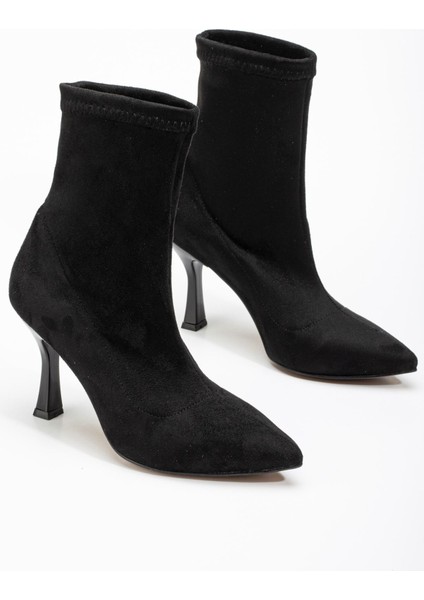 VRT-023 Siyah Süet Yüksek Ince Topuklu Streç Kadın Bot fırsatları