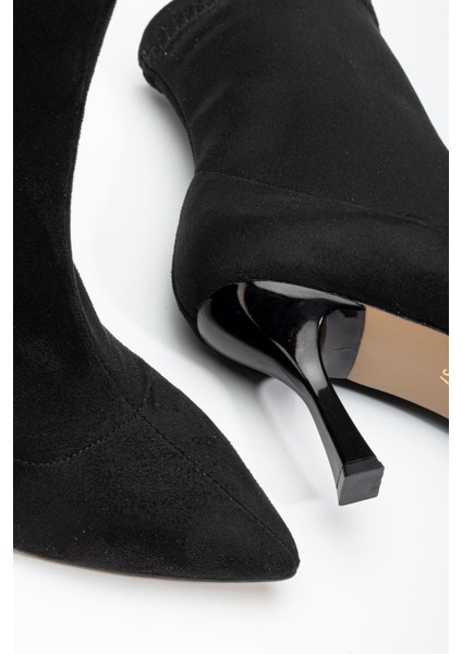 VRT-023 Siyah Süet Yüksek Ince Topuklu Streç Kadın Bot indirimleri