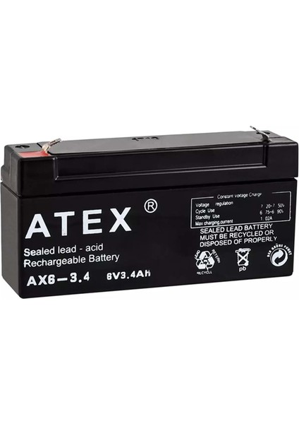 Atex Ax6-3.4 6 Volt - 3.4 Amper Yatık Akü (12.5X6X3CM) 663055