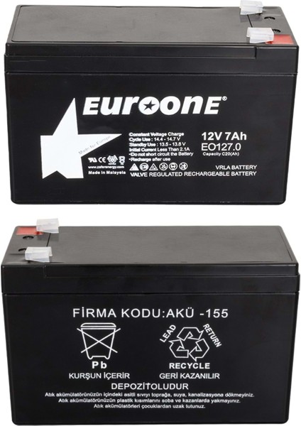 Euroone EO127.0 12 Volt 7 Amper Bakımsız Kuru Akü 663046