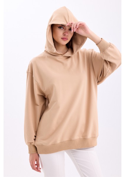 Pamuklu Kapüşonlu 2 Iplik Baharlık Oversize Sweatshirt