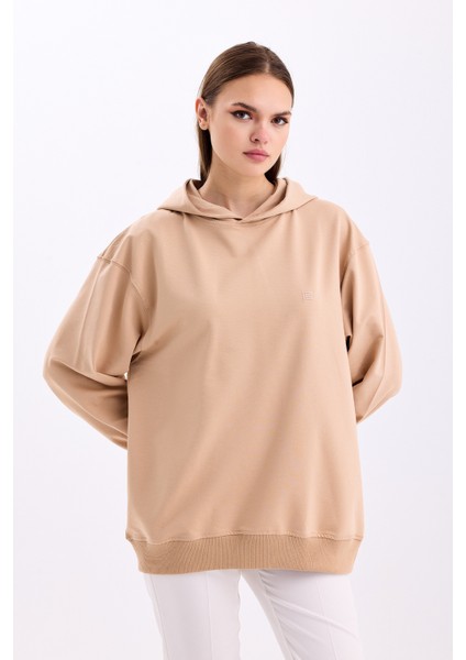 Pamuklu Kapüşonlu 2 Iplik Baharlık Oversize Sweatshirt