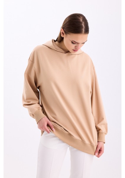 Pamuklu Kapüşonlu 2 Iplik Baharlık Oversize Sweatshirt