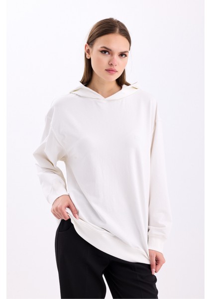 Pamuklu Kapüşonlu 2 Iplik Baharlık Oversize Sweatshirt