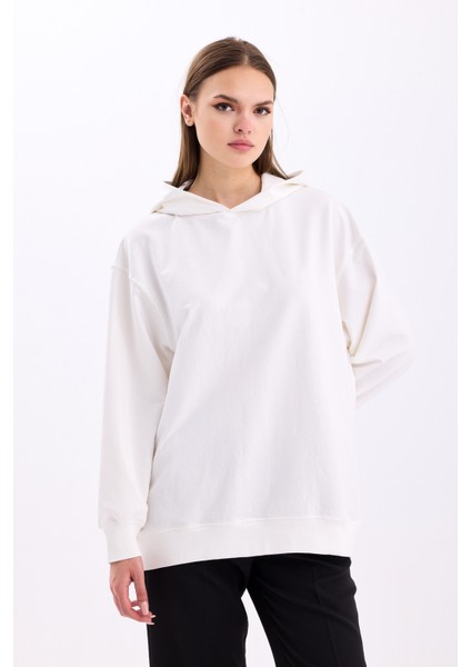 Pamuklu Kapüşonlu 2 Iplik Baharlık Oversize Sweatshirt