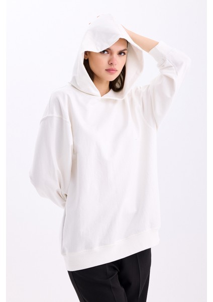 Pamuklu Kapüşonlu 2 Iplik Baharlık Oversize Sweatshirt