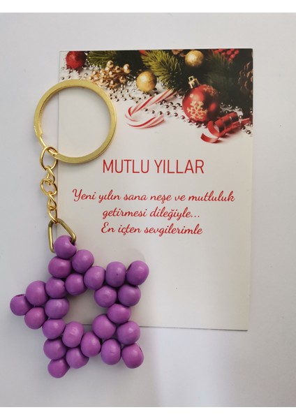 Ahşap Boncuk Yıldız Anahtarlık Yılbaşı Yeniyıl Hediyesi