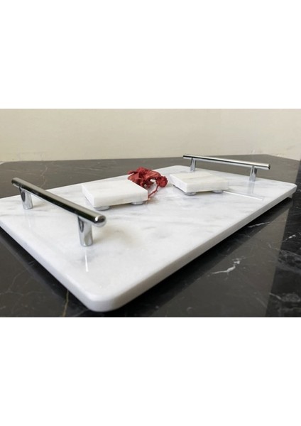 Doğal Mermer Nişan Tepsisi ve Yüzük Standı Gümüş Kulp fiyatları