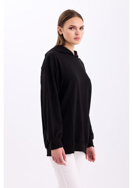 Pamuklu Kapüşonlu 2 Iplik Baharlık Oversize Sweatshirt