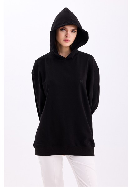 Pamuklu Kapüşonlu 2 Iplik Baharlık Oversize Sweatshirt