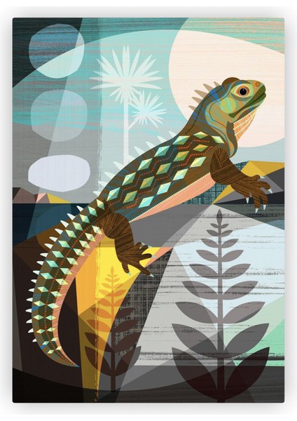 Ormandaki Iguana Soyut Modern Sanat Ahşap Poster 20 x 29 cm