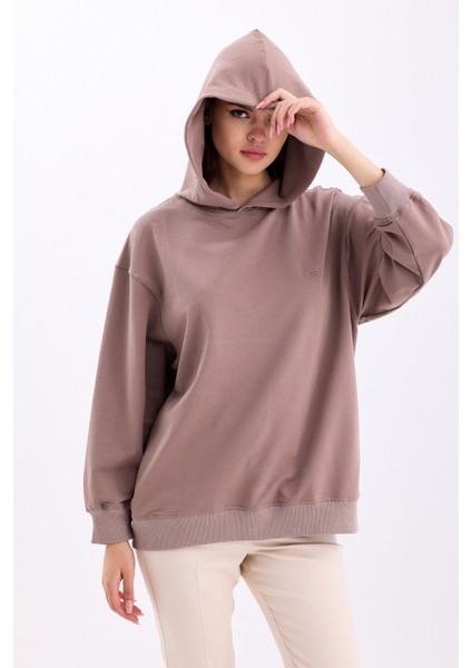 Pamuklu Kapüşonlu 2 Iplik Baharlık Oversize Sweatshirt