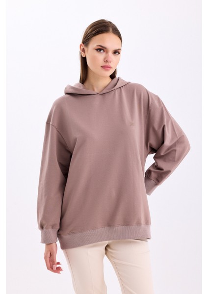 Pamuklu Kapüşonlu 2 Iplik Baharlık Oversize Sweatshirt