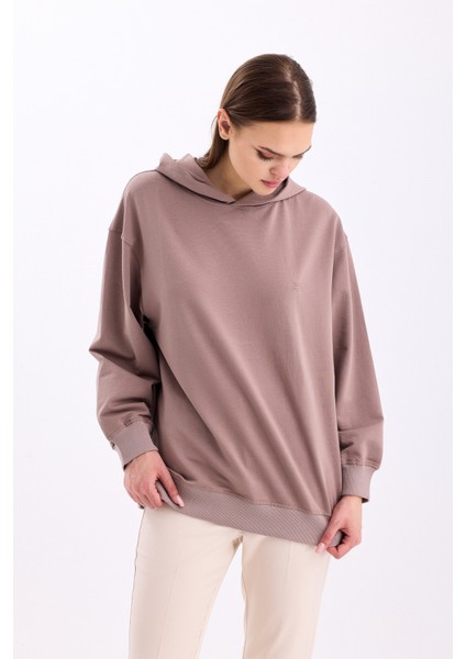 Pamuklu Kapüşonlu 2 Iplik Baharlık Oversize Sweatshirt