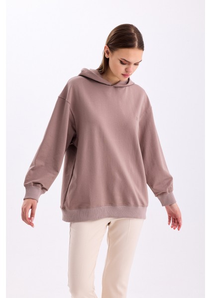 Pamuklu Kapüşonlu 2 Iplik Baharlık Oversize Sweatshirt