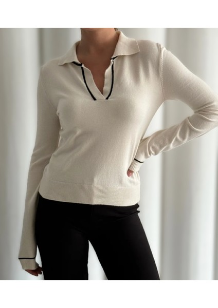 Zarif ve Şık Bir Seçim (Polo Yaka Uzun Kol Krem Rengi Kazak) modelleri