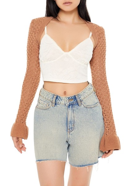 F21 Dökümlü Kol Detaylı Shrug Hırka