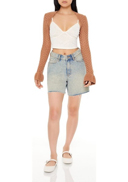 F21 Dökümlü Kol Detaylı Shrug Hırka