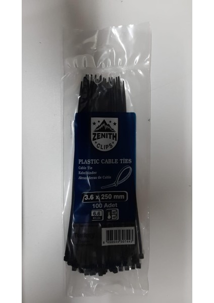 Kablo Bağı Klips Plastik Kelepçe 3,6X250 mm Siyah 100 Adet