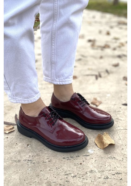 Bordo Rugan Günlük Rahat Oxford Klasik Loafer Kadın Ayakkabı TMD22024