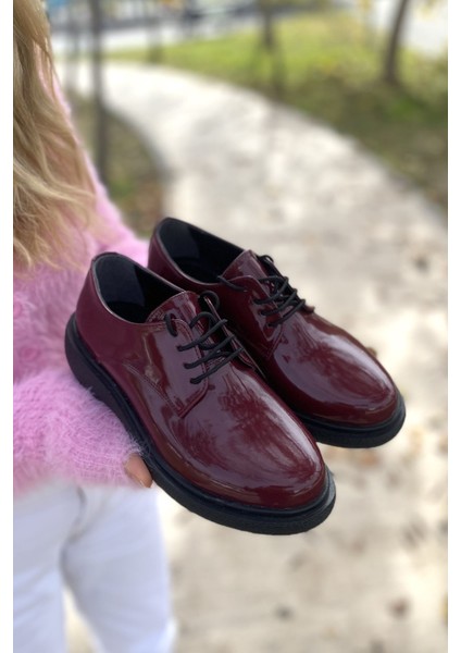 Bordo Rugan Günlük Rahat Oxford Klasik Loafer Kadın Ayakkabı TMD22024