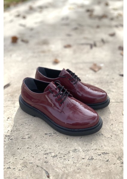 Bordo Rugan Günlük Rahat Oxford Klasik Loafer Kadın Ayakkabı TMD22024