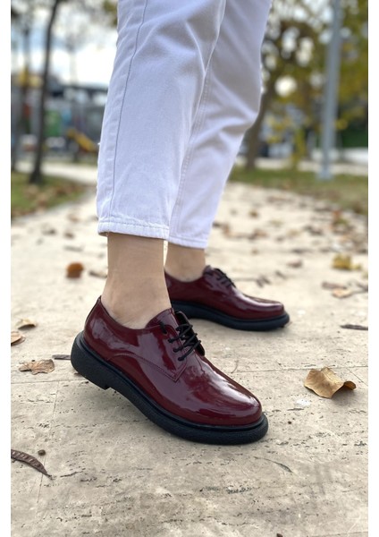 Bordo Rugan Günlük Rahat Oxford Klasik Loafer Kadın Ayakkabı TMD22024