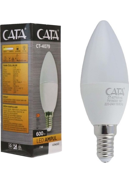 Buji Ampul Mum 7W Beyaz Cata CT-4079 5'li Paket