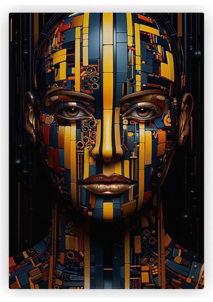 Siyah Robot Kadın Soyut Modern Sanat Fütürizm Ahşap Poster 20 x 29 cm