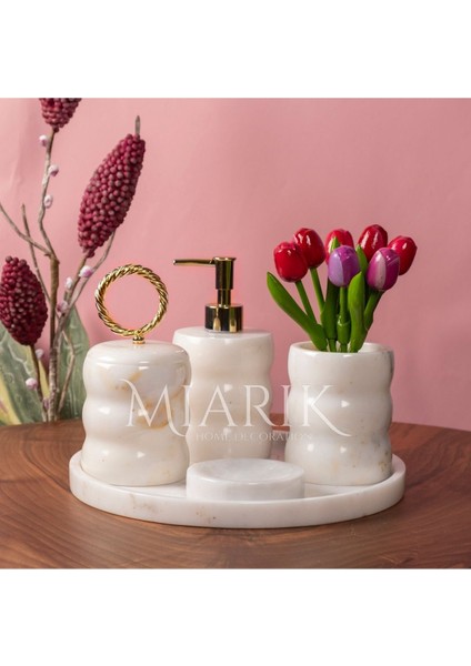Dekoratif Mermer Tırtıklı 5 Li Banyo Seti Takımı