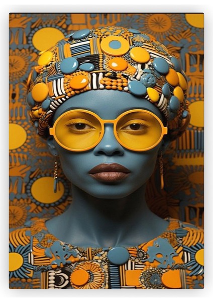 Mavi Yüzlü Kadın Soyut Modern Sanat Afrika Sanatı Ahşap Poster 20 x 29 cm