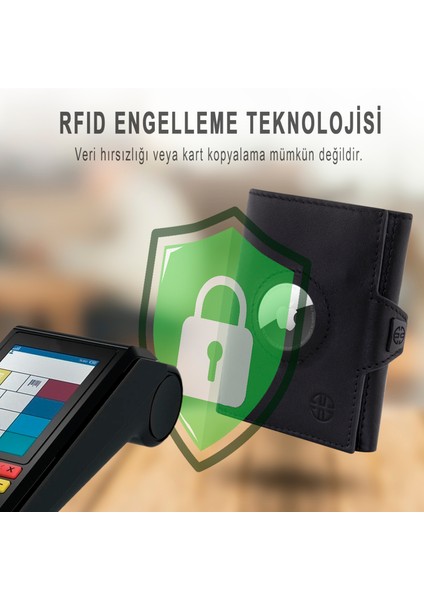 Verona Air Siyah AirTag Yuvalı Fermuarlı Unisex Hakiki Deri Cüzdan Rfıd Korumalı Minimalist Erkek Kadın Hediyelik