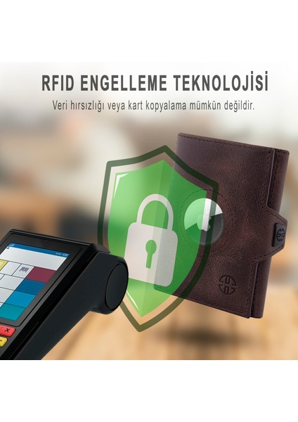 Verona Air Kahverengi AirTag Cepli Unisex Deri Rfid Korumalı Minimalist Kartlık Erkek Kadın Cüzdan Hediye