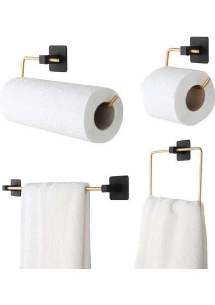 4 Adet Wc Gold Kağıt Tutucu Solo Havlu Kağıt Tutucu Düz Havlu ve Kare Tutucu Set