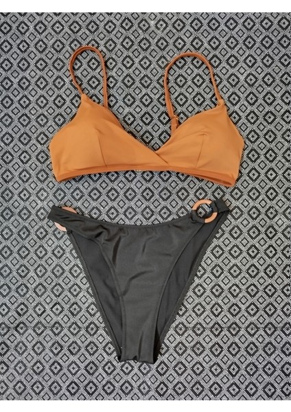 Kadın Brazilian Kahve Üst Siyah Yandan Halkalı Üçgen Bikini