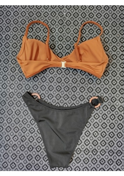 Kadın Brazilian Kahve Üst Siyah Yandan Halkalı Üçgen Bikini