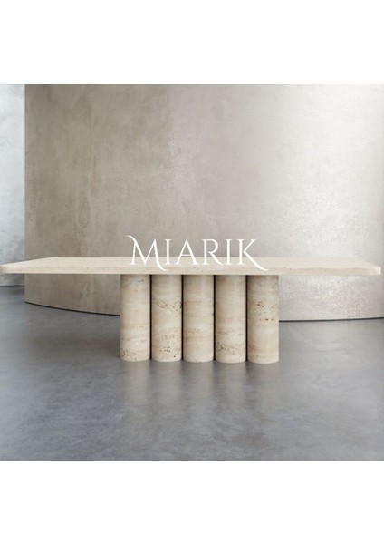 Borga Ayaklı Traverten Mermer Yemek Masası