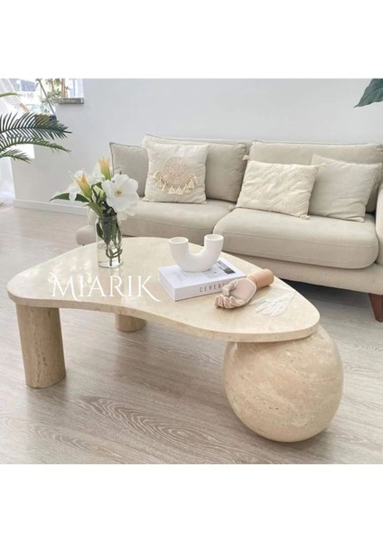 Mermer Fasulye Tabla Tek Küre Ayaklı Orta Sehpa Ctln