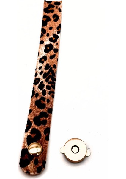 18 X 2 Cm Suni Deri Leopar Renk Çanta Kapağı Light Gold Metalli