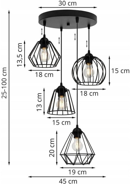 4 Başlı Metal Salon Avize Yemek Masalsı Lambası