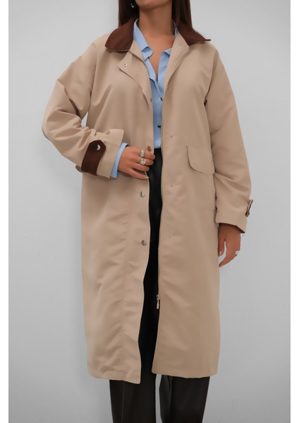 Yaka Detaylı Oversiz Bej Trençkot fırsatları