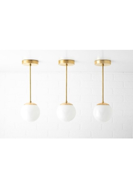 Gold Kaplama Cam 3 Adet Kartopu Modern Camlı Avize Metal Gövde