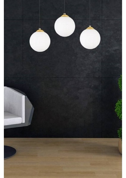 3 Başlı Kartopu Modern Salon Avize Gercek Cam Metal Gövde