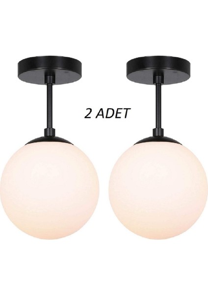 2 Adet Kartopu Modern Camlı Avize Metal Gövde