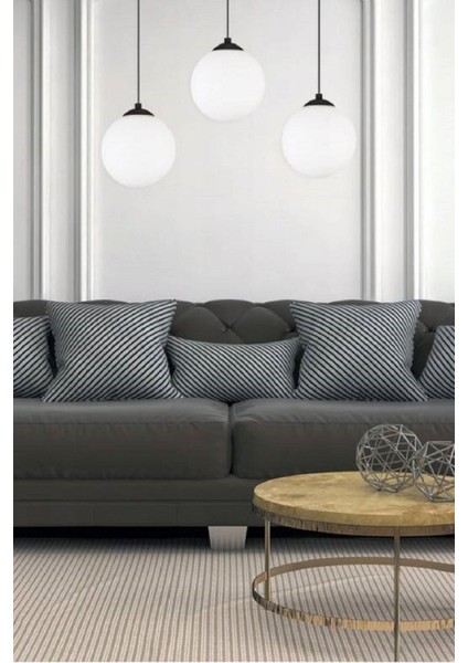 3 Başlı Kartopu Modern Salon Avize Gercek Cam Metal Gövde