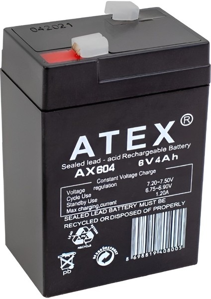 AX-604 Akü 6 Volt - 4 Amper Işıldak Aküsü (70 x 48 x 101MM)