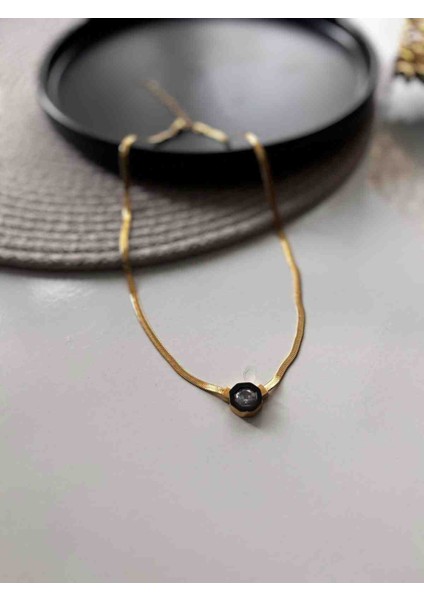 Çelik Siyah Mineli İtalyan Zincir Serenay Kolye modelleri