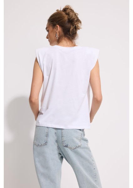 Omuz Vatkalı Kolsuz T-Shirt fırsatları