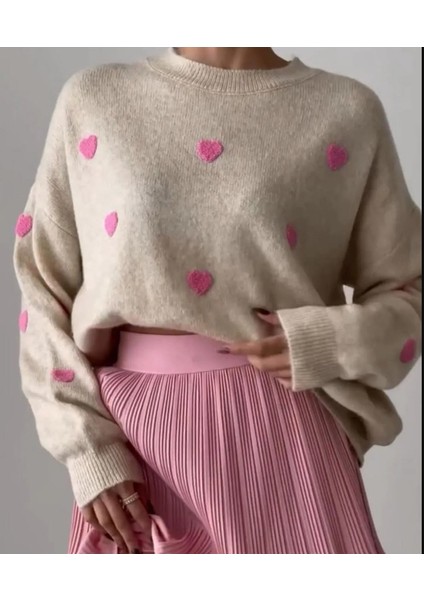 Sevimli Kalp Desenli Triko Kazak fiyatları