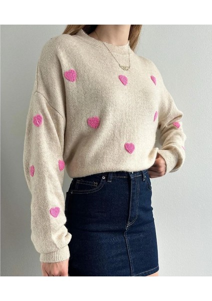 Sevimli Kalp Desenli Triko Kazak modelleri